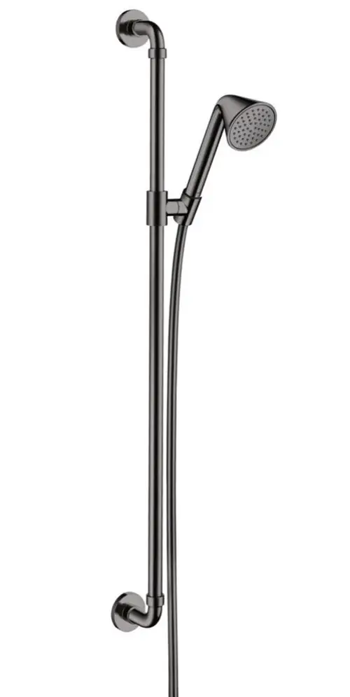 Handbrause mit Halterung und Leitungen, in schwarz verchromter Oberfläche, von AXOR. Duschelement mit modernem Design für die Badezimmerinstallation.
